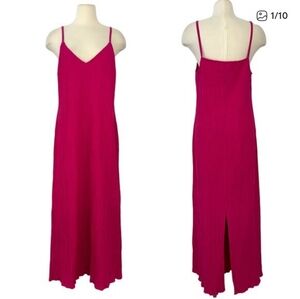 Mara Hoffman Organic Cotton Isabella Maxi Slip Dress Ruched in Hot Pink XL